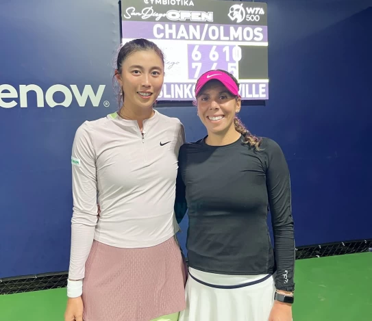 職網台將詹皓晴/歐爾莫斯(Giuliana Olmos,墨西哥)組合首晉聖地牙哥公開賽雙打8強。劉雪貞提供