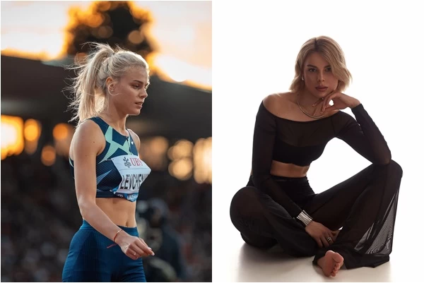 烏克蘭跳高選手萊夫琴科Yuliia Levchenko。合成照片