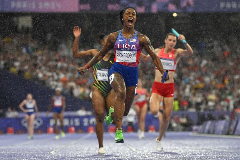 莎卡里理查森 (Sha'Carri Richardson)最後一棒逆轉摘金。法新社