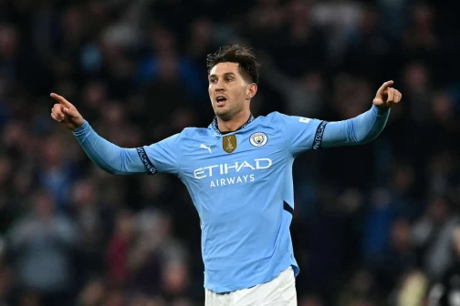 曼城在傷停的最後時刻由史通斯(John Stones)打進追平球。法新社