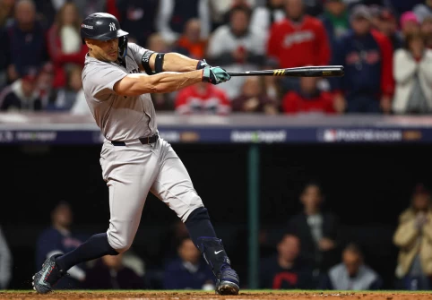 「怪力男」史坦頓(Giancarlo Stanton),生涯在道奇球場打得超好,25場比賽就夯了10支全壘打。法新社