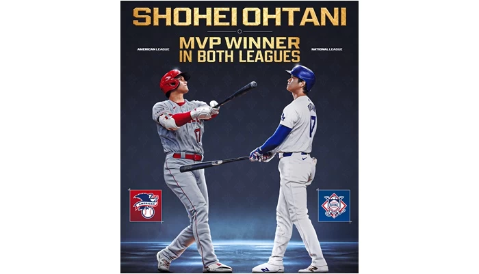 大谷翔平榮膺第三座MVP獎。摘自MLB推特
