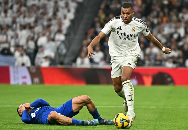 法國前鋒姆巴佩(Kylian Mbappe)進球。法新社