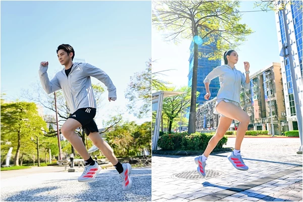 林柏宏(左)和雷理莎穿上ADIZERO ADIOS PRO 4。合成照片