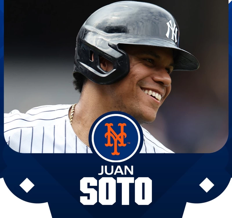 紐約大都會與索托（Juan Soto）達成簽約協議，將簽下一張15年合約。摘自MLB推特