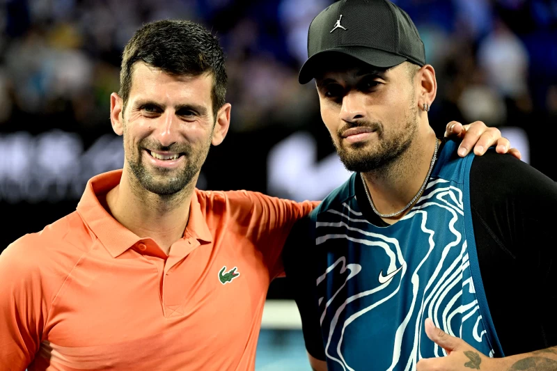 澳洲「壞小子」基里奧斯(Nick Kyrgios,右)將與前球王喬科維奇(Novak Djokovic)攜手參加布里斯本賽雙打。法新社