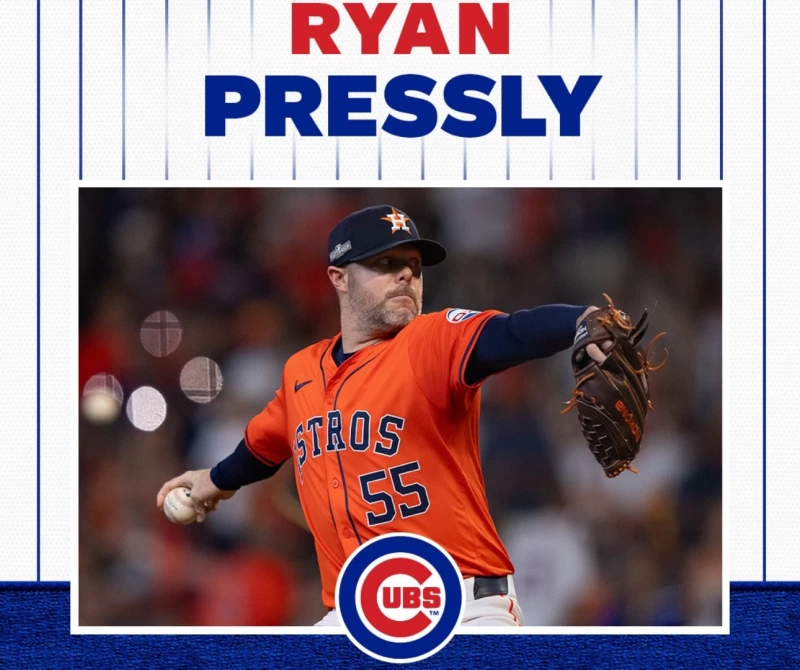 休士頓太空人近日將主戰牛棚普萊斯利（Ryan Pressly）送往芝加哥小熊。摘自小熊推特