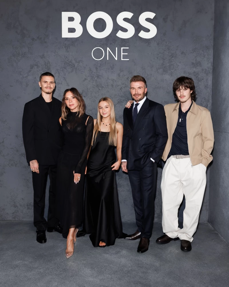 貝克漢亮相Boss One內衣系列上市活動，全家出動現身支持。官方提供