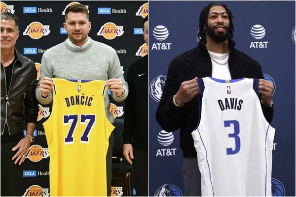 戴維斯(Anthony Davis)和唐西奇(Luka Doncic)互換東家成今年NBA最大消息。法新社