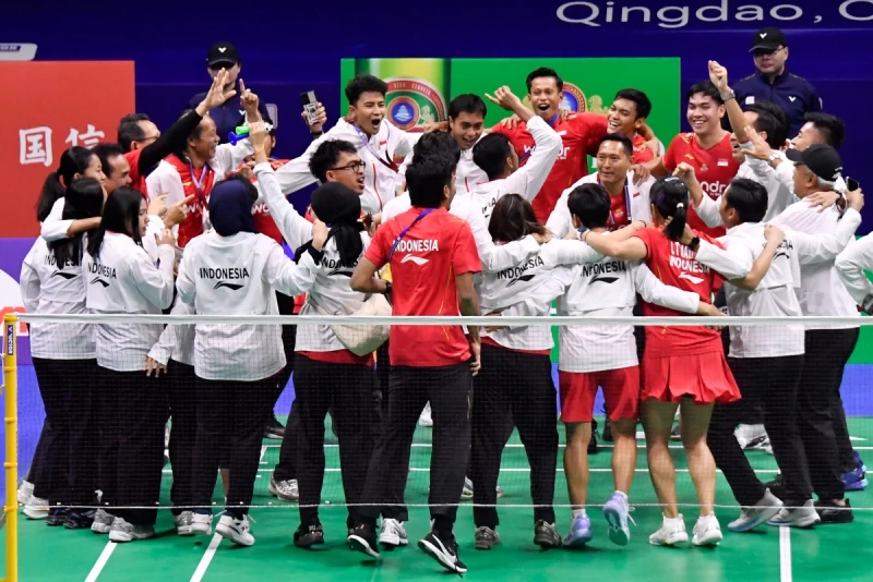 印尼打敗中國首度奪下亞洲混合團體羽毛球錦標賽(Asia Mixed Team Championships)。法新社