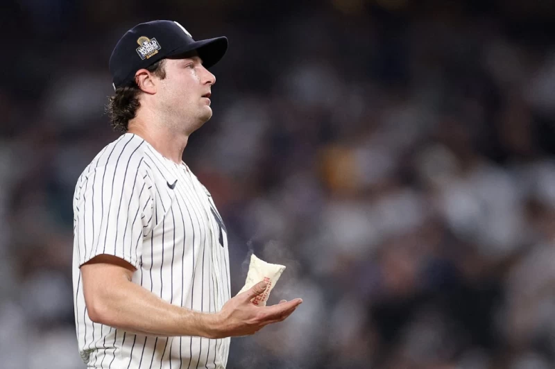 紐約洋基王牌投手柯爾（Gerrit Cole）近日傳出右手肘有傷。法新社