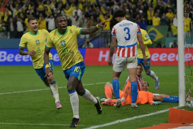 前鋒維尼修斯(Vinicius Jr)進球助巴西抵前獲得世界盃門票。法新社