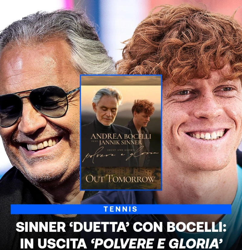 現役球王辛納(Jannik Sinner)與66歲的義大利國寶級男高音波伽利(Andrea Bocelli)合作發行單曲。摘自推特