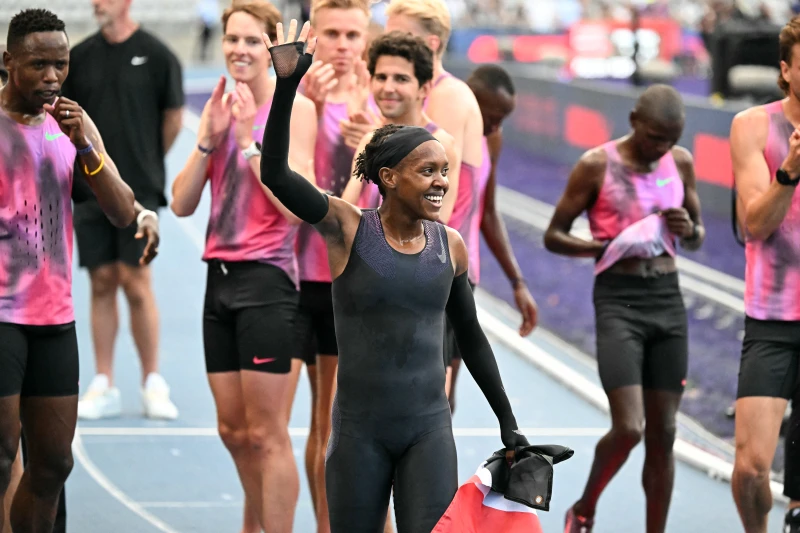 三屆奧運金牌得主、肯亞中跑名將基皮耶貢(Faith Kipyegon)挑戰BREAKING 4失敗。法新社