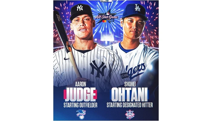 賈基(左)和大谷翔平分別在兩聯盟中勝出。摘自FOX推特