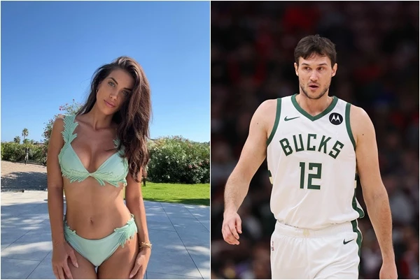 前NBA球星加里納利（Danilo Gallinari，右）的妻子博伊（Eleonora Boi）遭到鯊吻。合成照片