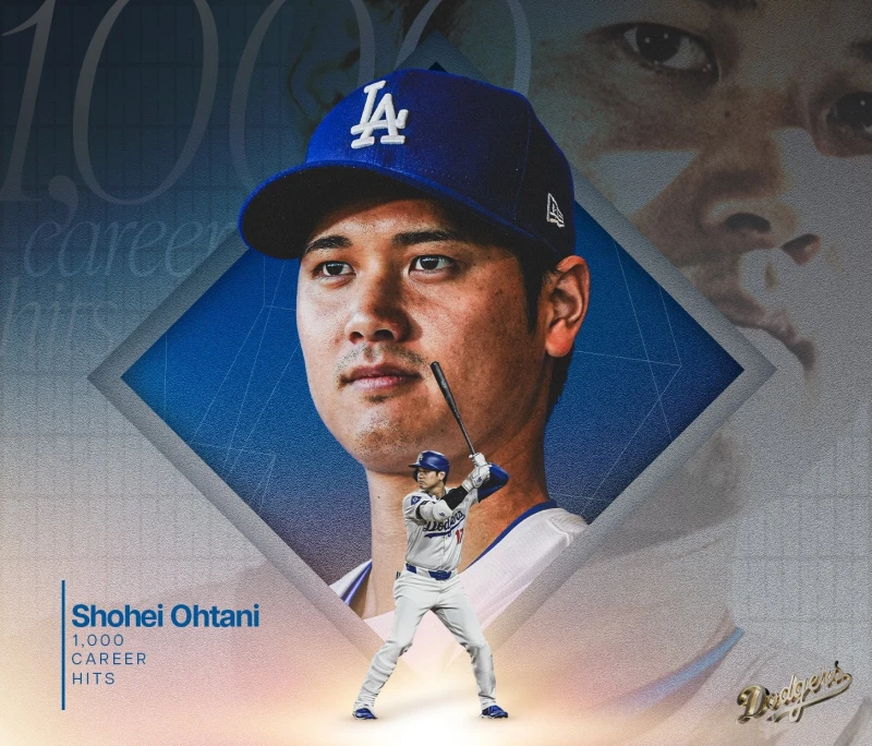 大谷翔平用全壘打完成生涯千安里程碑。摘自道奇推特
