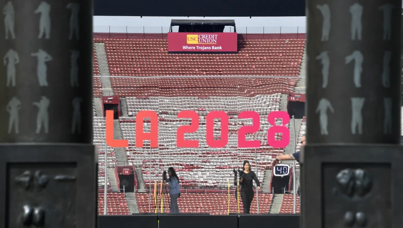 2028年洛杉磯奧運將出售場館冠名權。法新社