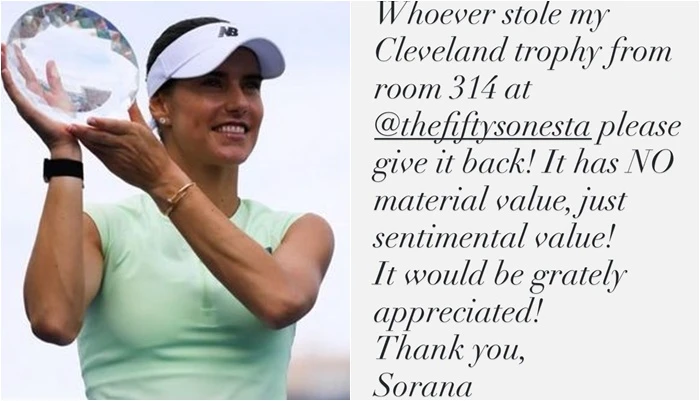 羅馬尼亞網球選手柯絲蒂亞（Sorana Cirstea）在美網期間失竊獎盃，呼籲把獎盃還給她。合成照片