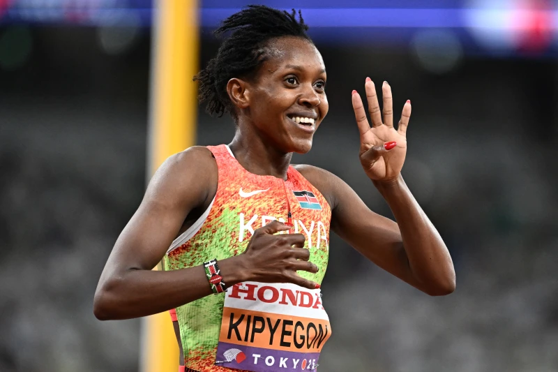 基皮耶貢（Faith Kipyegon）四度奪下世錦賽1500公尺金牌。法新社