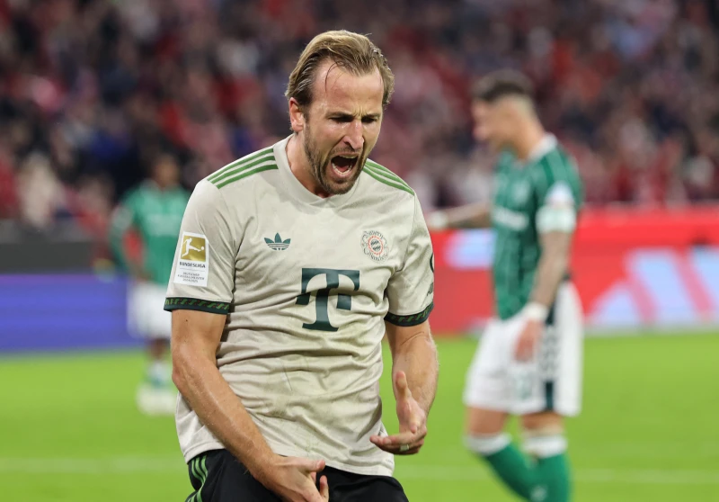 拜仁慕尼黑前鋒凱恩（Harry Kane）僅用104場比賽便達成拜仁生涯100球里程碑。法新社