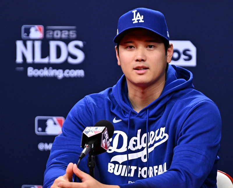 大谷翔平今天受訪時分享自己對費城的印象。法新社