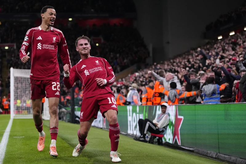 英超勁旅利物浦主場憑藉麥卡利斯特（Alexis Mac Allister，右）一箭定江山。法新社