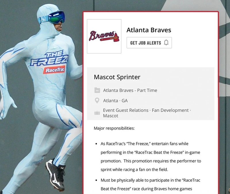 亞特蘭大勇士公開徵人當吉祥物「急凍俠」(The Freeze)。摘自Jomboy Media推特