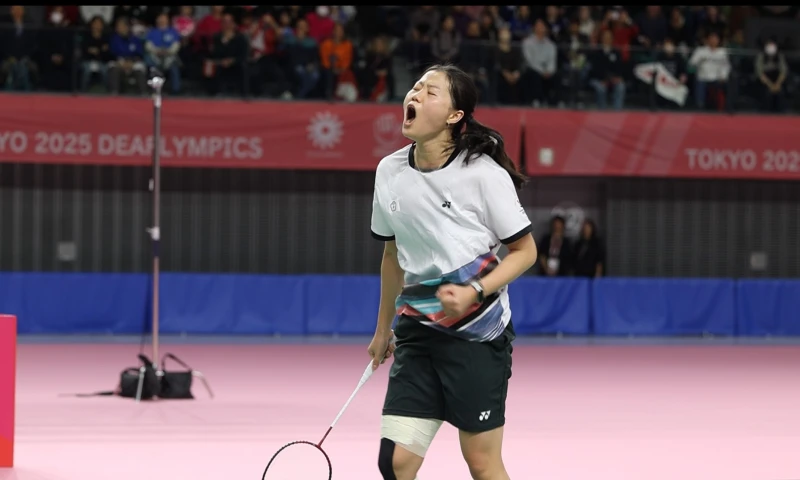羽球選手沈彥汝在場上以冷靜著稱難得吶喊展現拚戰決心。運動部提供