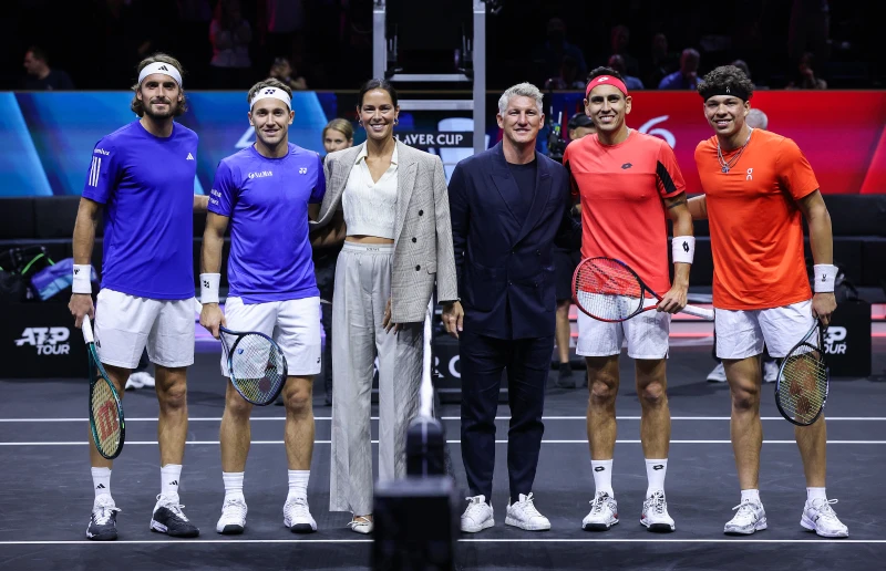 伊凡諾薇琪(Ana Ivanovic,左3)與老公施魏因斯泰格(Bastian Schweinsteiger,右3)最後一次公開露臉。法新社