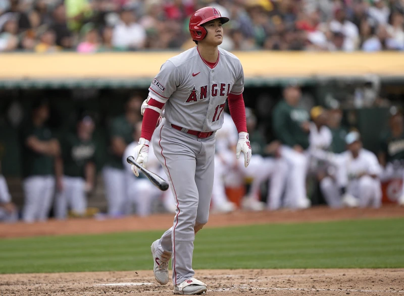 大谷為天使效力最後一年所穿的球衣,即將上架拍賣。法新社