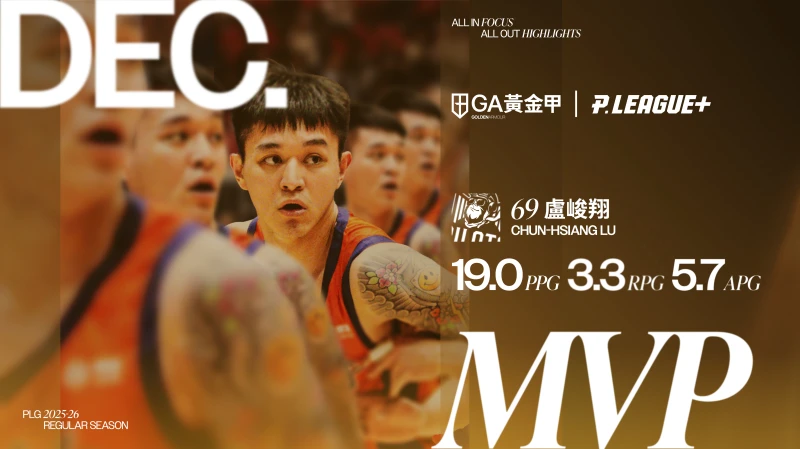 領航猿盧峻翔獲選2025-26球季12月最有價值球員。官方提供