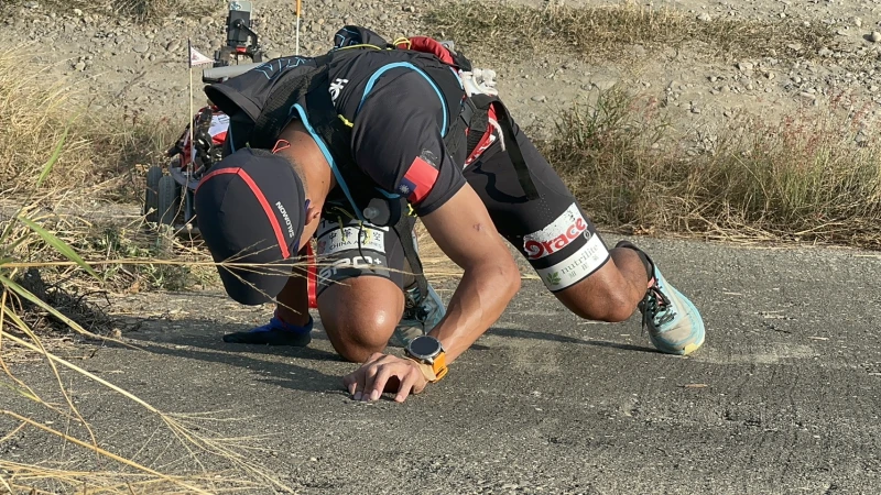 陳彥博雪橇環台訓練模擬困難地形。陳彥博提供