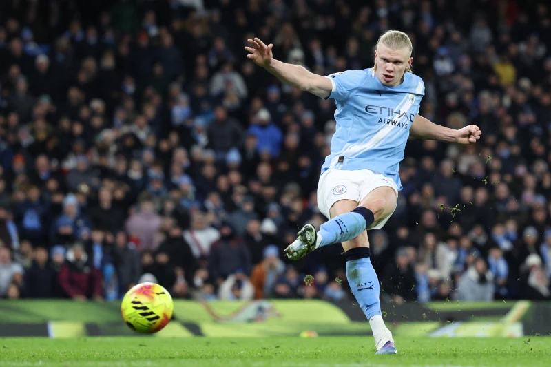 曼城前鋒哈蘭德(Erling Haaland)僅用173場比賽便達成150球里程碑。法新社