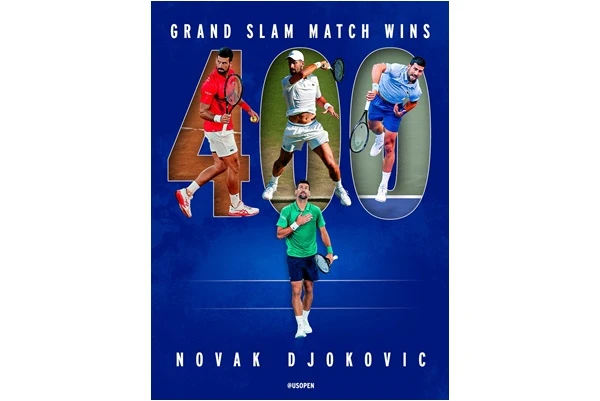 喬帥打下公開賽時代以來的首個大滿貫400勝。摘自美網推特