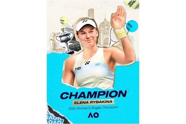 世界第5、從俄羅斯轉籍至哈薩克的蕾芭金娜(Elena Rybakina)首度拿下澳網冠軍。摘自澳網推特