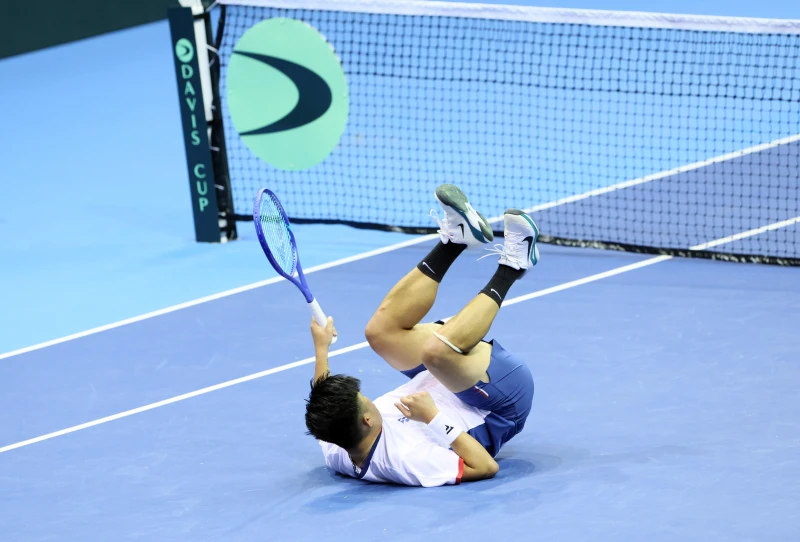 謝政鵬展現倒地再彈起來截擊得分美技。海碩整合行銷提供