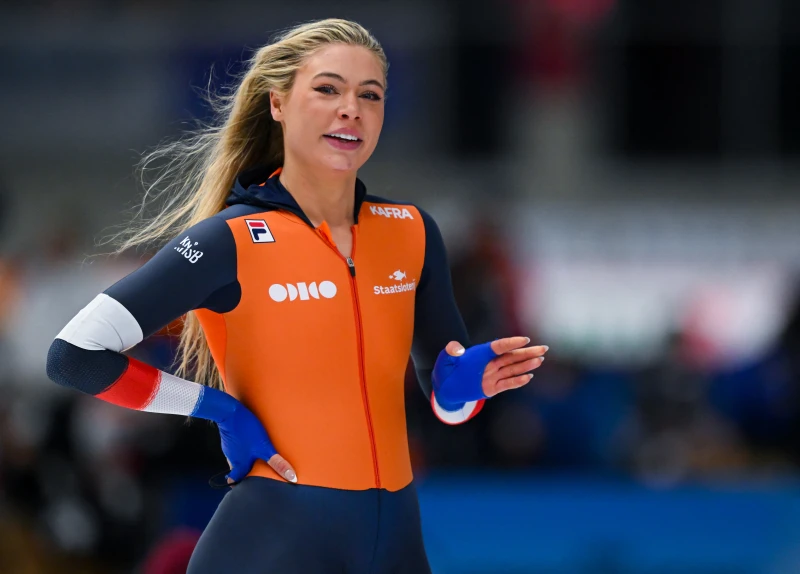 荷蘭競速滑冰選手莉爾丹(Jutta Leerdam)成功摘金。法新社