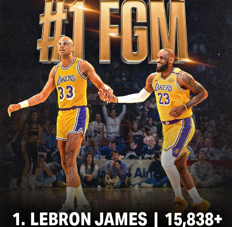 詹姆斯（LeBron James）超越傳奇中鋒「天勾」賈霸（Kareem Abdul-Jabbar），登頂NBA歷史進球榜第一位。摘自NBA推特