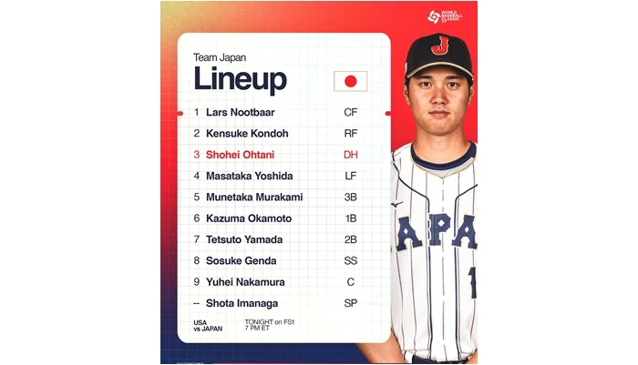 日本今晚棒序出爐。摘自FOX推特