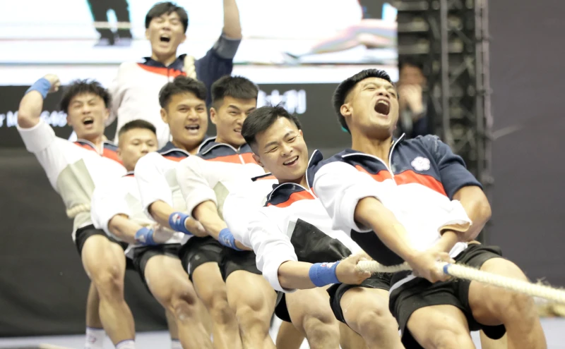 臺北世界室內拔河錦標賽中華隊贏得男子640公斤級金牌。大會提供