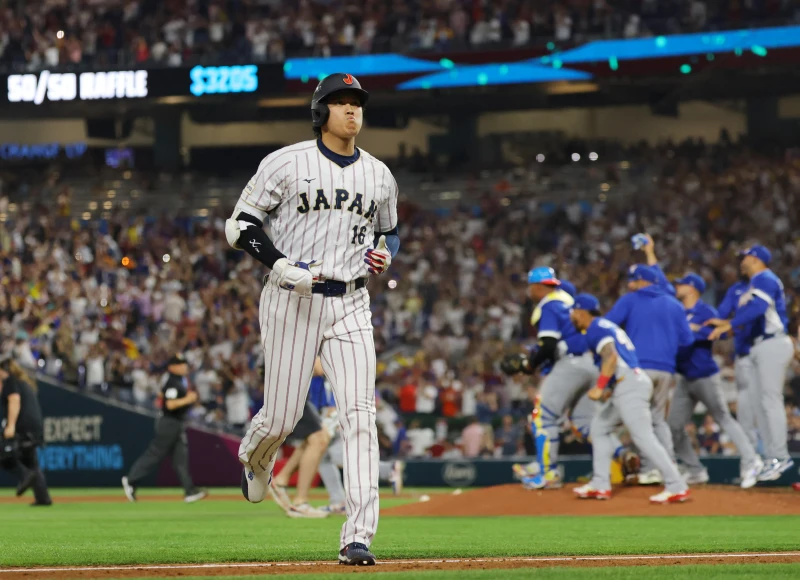 大谷翔平成最後的一個出局數。法新社