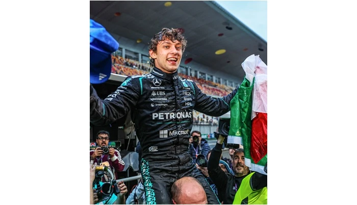 19歲義大利超新星安東內利(Kimi Antonelli)成F1史上最輕的領先者。摘自車隊推特