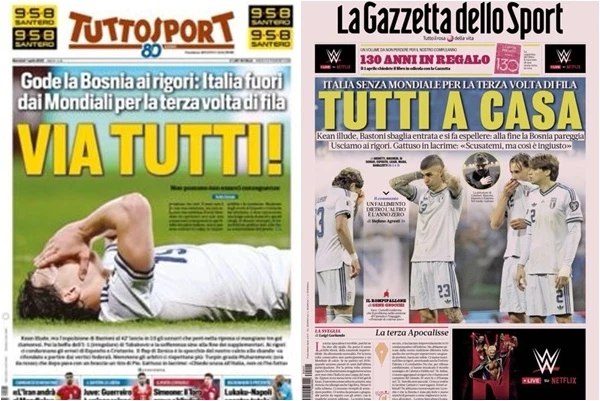 義大利媒體也重砲砲轟男足的表現。合成照片