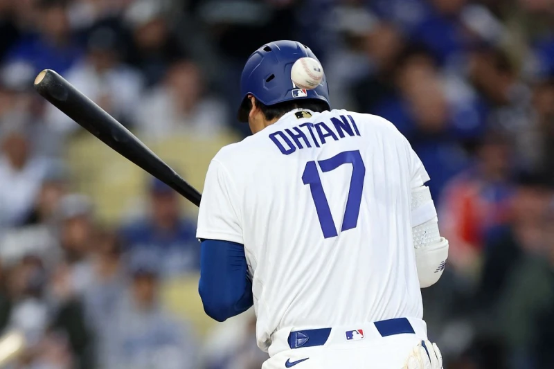 大谷翔平今天雖然沒有安打,但是靠著觸身球完成連續47場比賽上壘。法新社