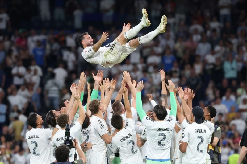 34歲功勳後衛卡瓦哈爾（Dani Carvajal）在皇馬執教與球員生涯的最後一戰。法新社