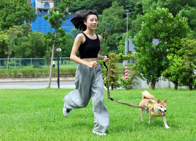 跟狗狗在陽光下奔跑,是桐羽最好的紓壓方式。特約記者 郭運復攝