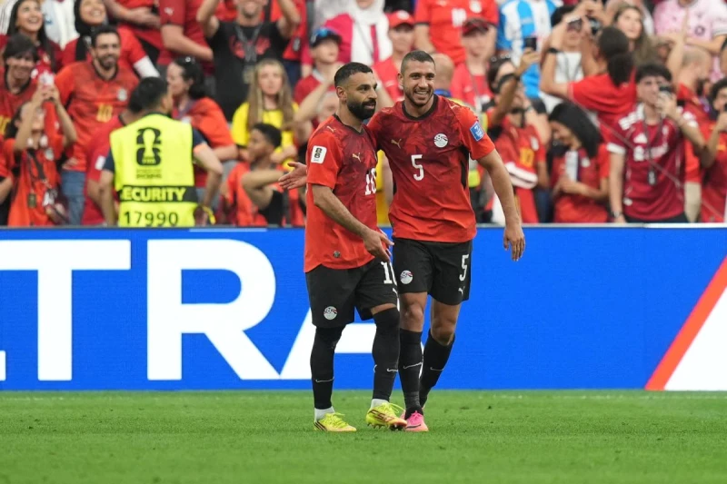 薩拉赫(Mohamed Salah，左)和特雷澤蓋(Trezeguet，右)進埃及第2、3球。法新社