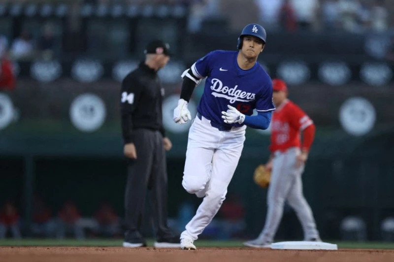 大谷翔平今天也有打點進帳,全場5打數敲2安。法新社