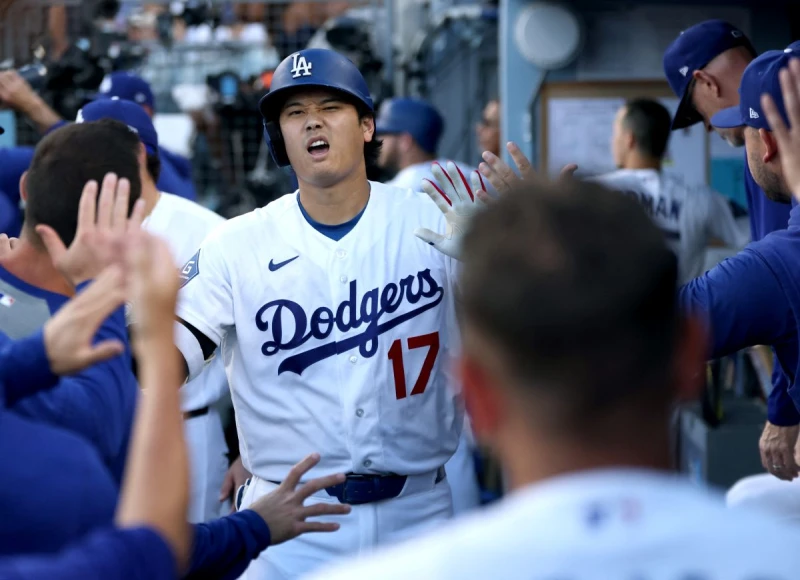 洛杉磯道奇球星大谷翔平今天達成大聯盟生涯300轟。法新社